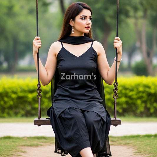 Handmade Black Silk Kamiz Shalwar Suit