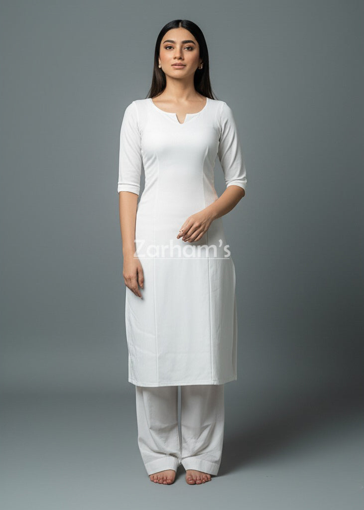 White Full Sleeve Cotton Kamiz Shalwar Suit
