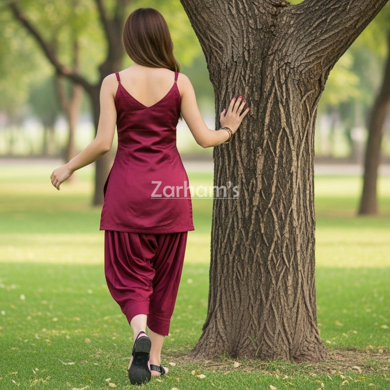 Handmade Maroon Silk Kamiz Shalwar Suit