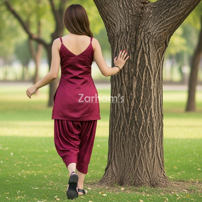 Handmade Maroon Silk Kamiz Shalwar Suit