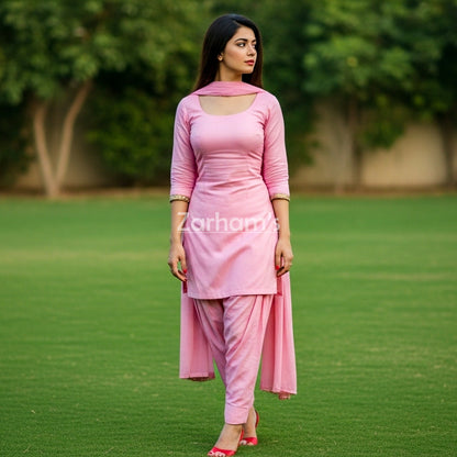 Handmade Light Pink Cotton Kamiz Shalwar Suit