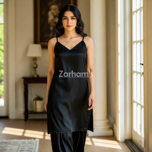 Handmade Black Silk Kamiz Shalwar Suit
