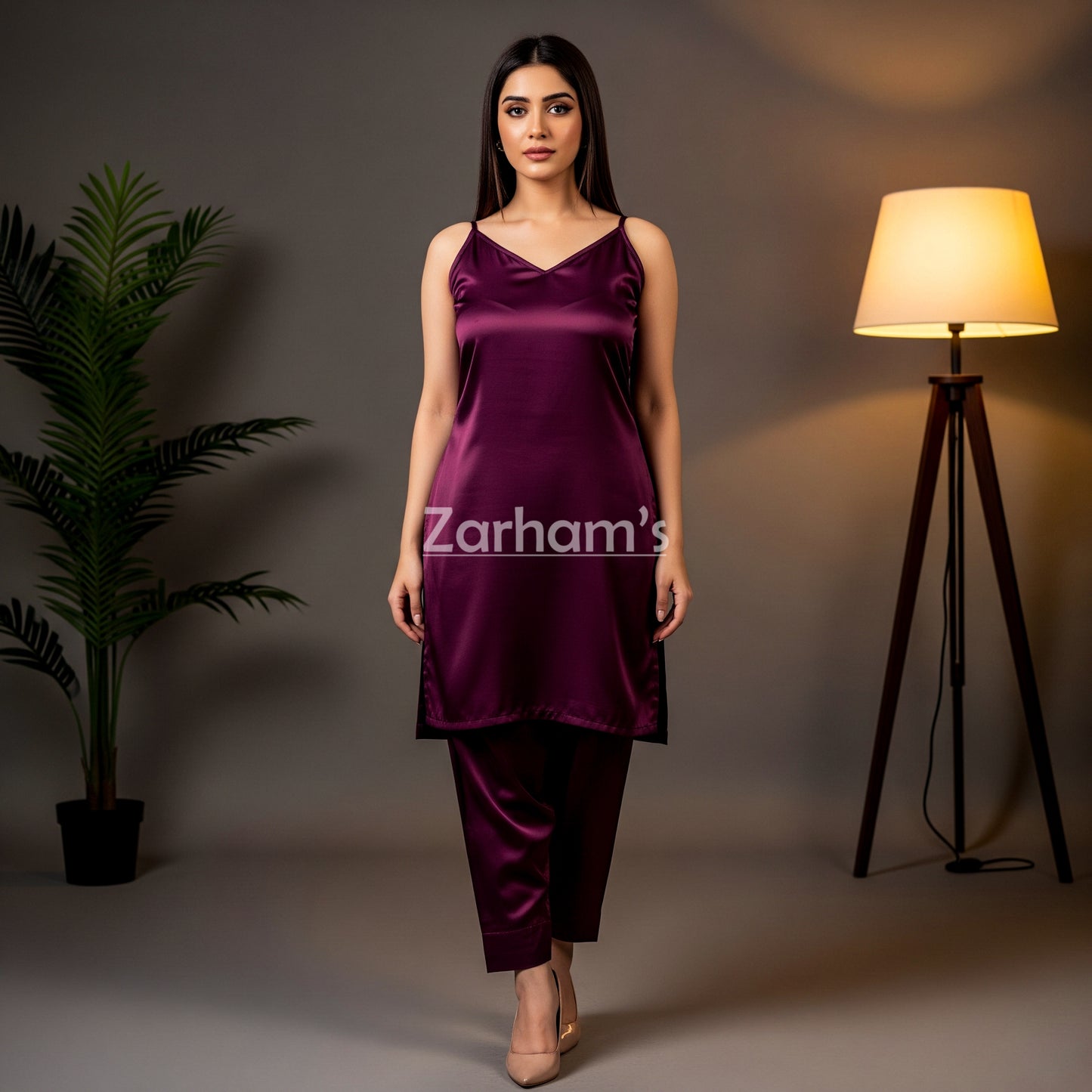 Handmade Plum Silk Kamiz Shalwar Suit