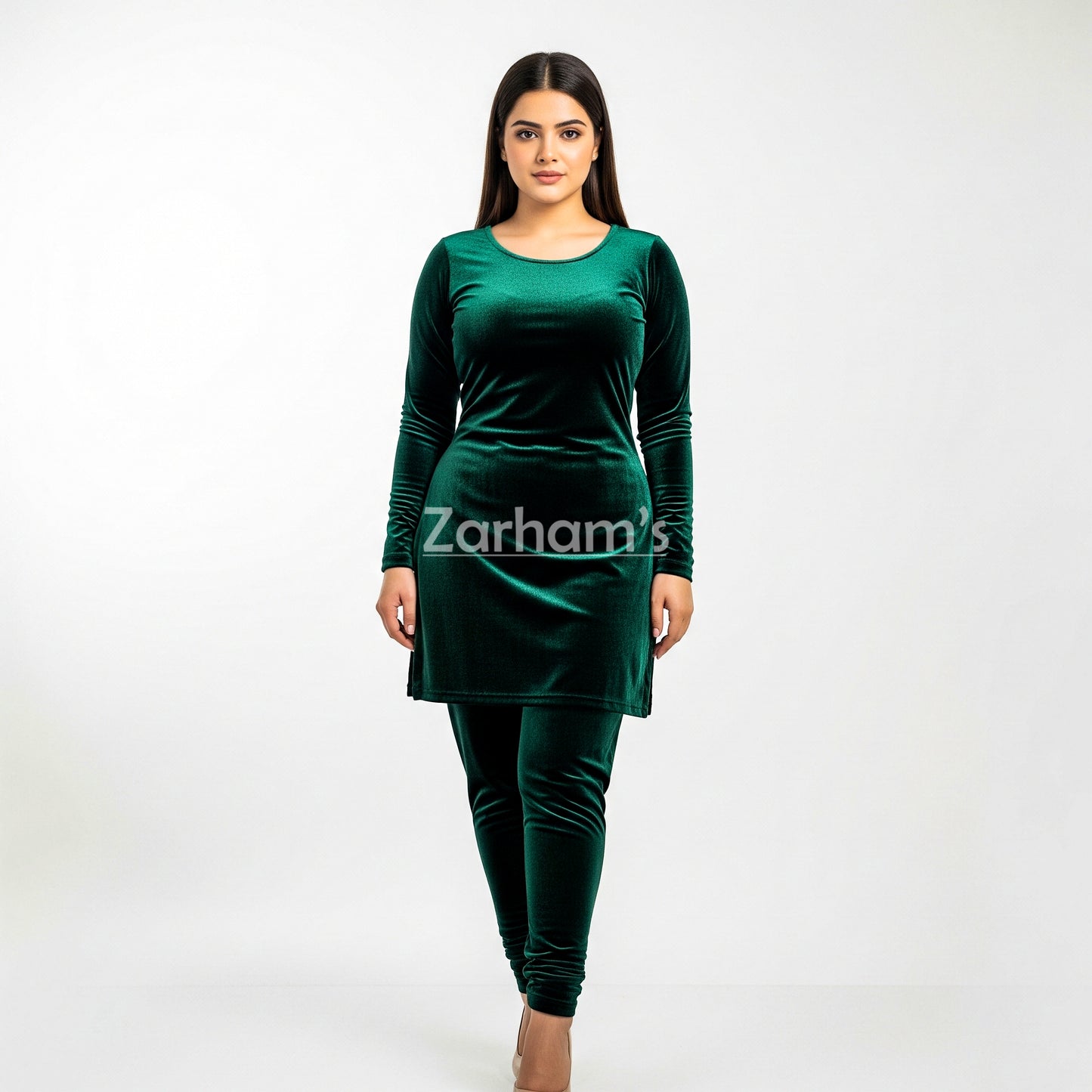 Handmade Velvet Dark Green Kameez Shalwar Suit