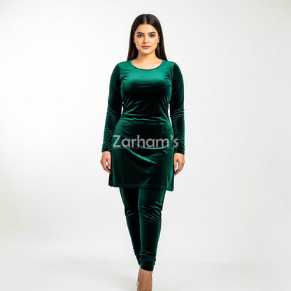 Handmade Velvet Dark Green Kameez Shalwar Suit