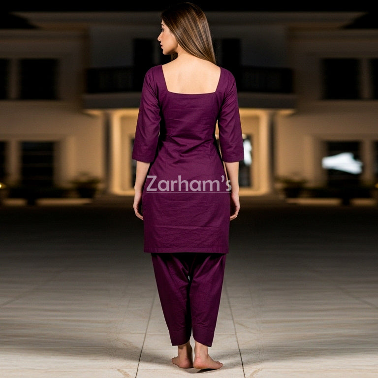 Handmade Cotton Plum Kamiz Shalwar Suit