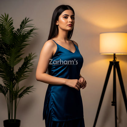 Handmade Dark Blue Silk Kamiz Shalwar Suit