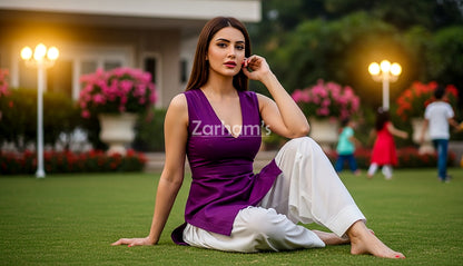 The Zarhams Artisan Sleeveless Lawn Suit in Purple