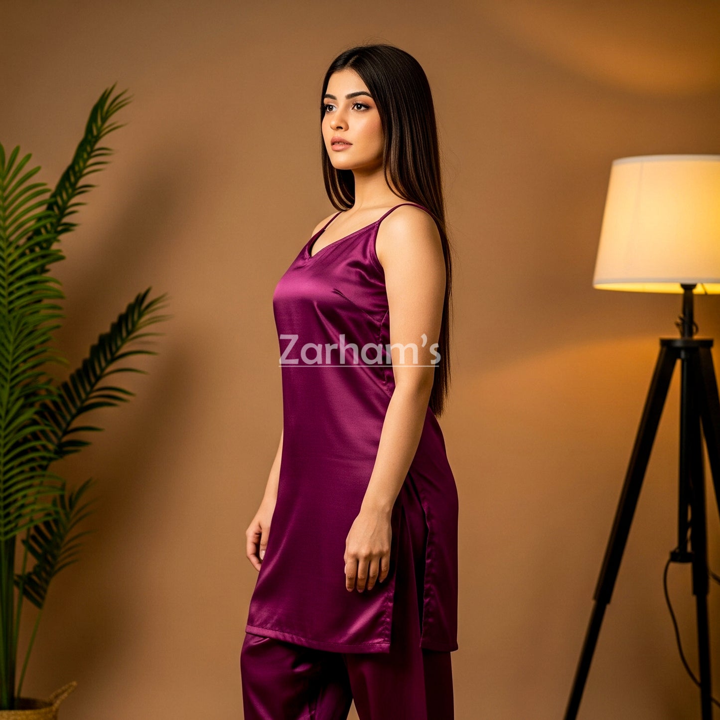 Handmade Plum Silk Kamiz Shalwar Suit
