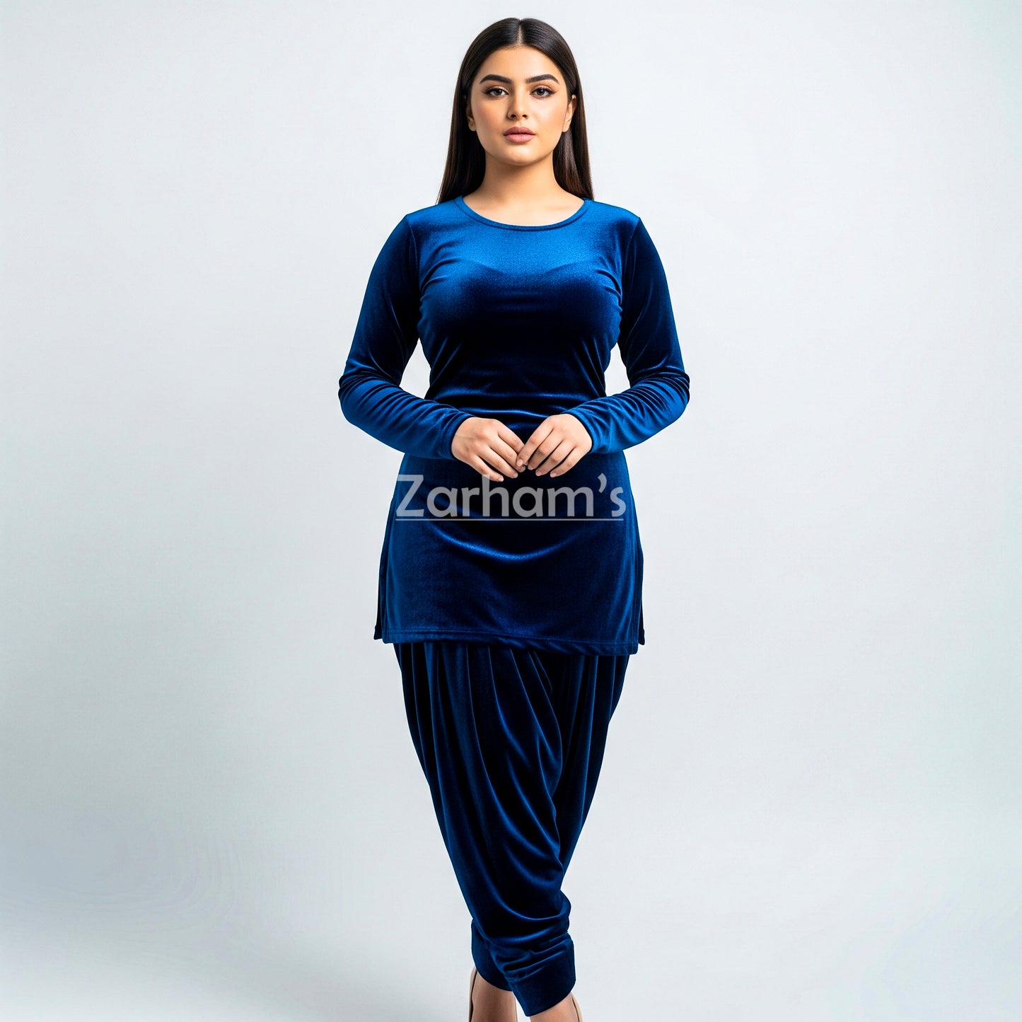 Handmade Velvet Dark Blue Kameez Shalwar Suit