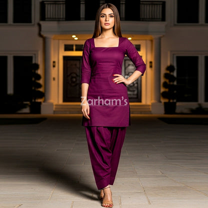 Handmade Cotton Plum Kamiz Shalwar Suit