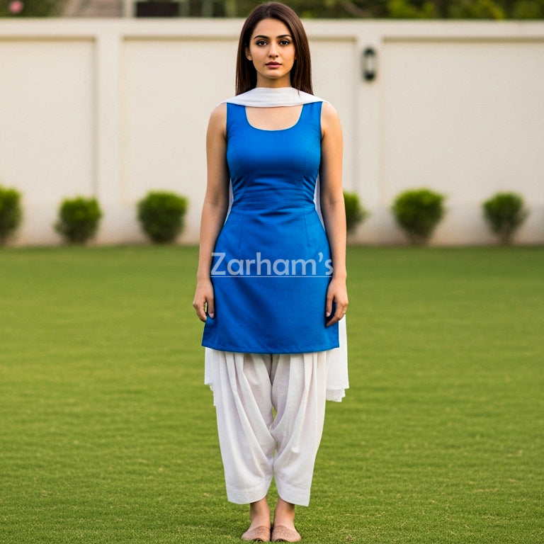 The Zarhams Artisan Sleeveless Lawn Suit in Dark Blue