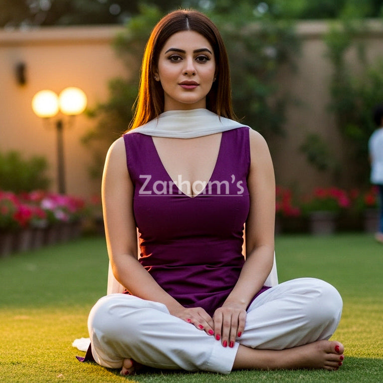 The Zarhams Artisan Sleeveless Lawn Suit in Purple