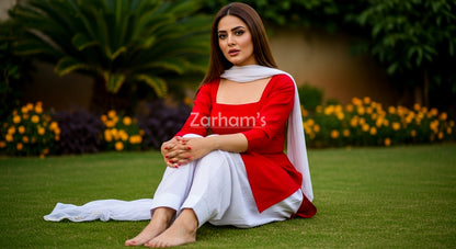 The Zarhams Artisan Sleeveless Lawn Suit in Red
