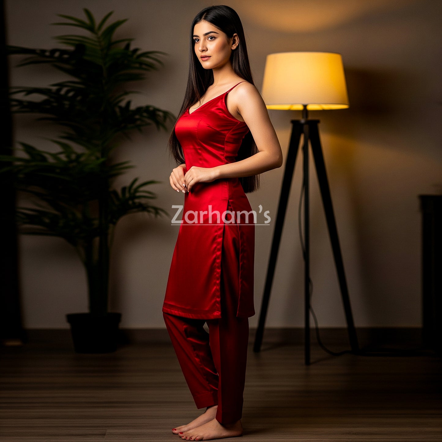 Handmade Red Silk Kamiz Shalwar Suit