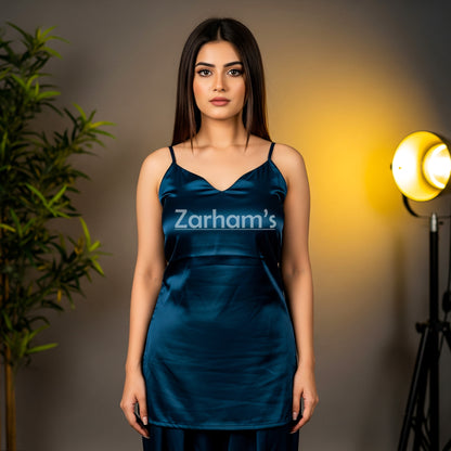 Handmade Dark Blue Silk Kamiz Shalwar Suit