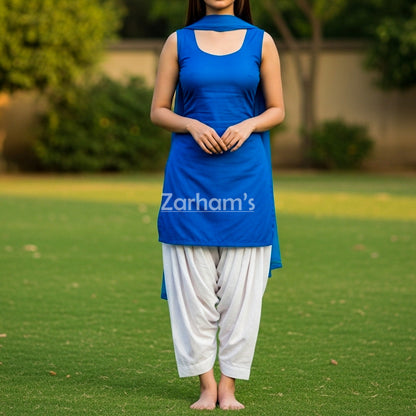 The Zarhams Artisan Sleeveless Lawn Suit in Dark Blue