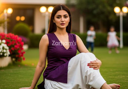 The Zarhams Artisan Sleeveless Lawn Suit in Purple