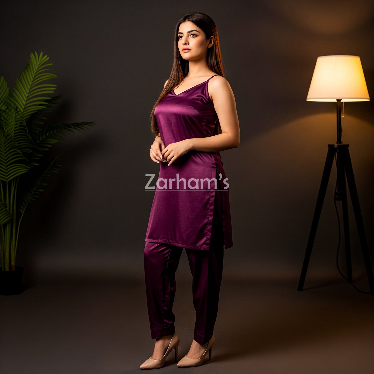 Handmade Plum Silk Kamiz Shalwar Suit