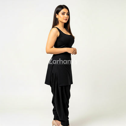 Zarhams Handmade Cotton Black Sleeveless Kameez Shalwar Suit