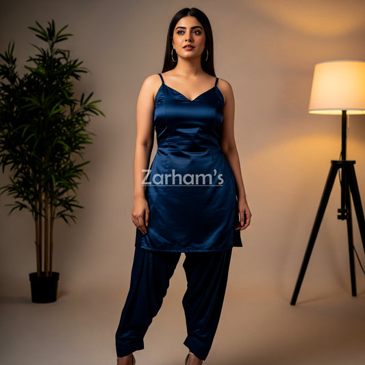 Handmade Dark Blue Silk Kamiz Shalwar Suit