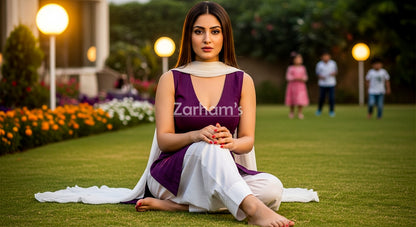 The Zarhams Artisan Sleeveless Lawn Suit in Purple