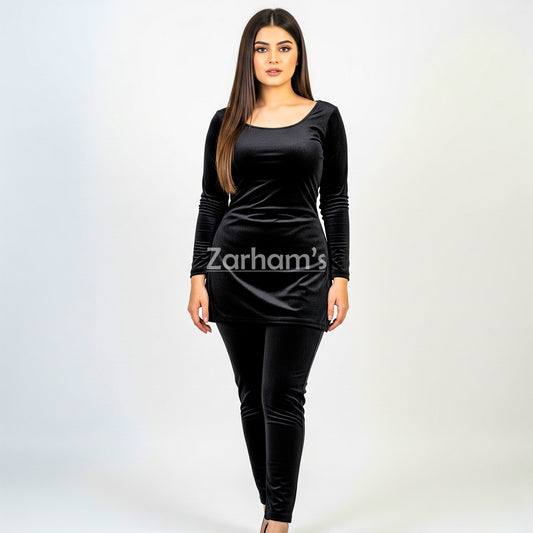 Handmade Velvet Black Kameez Shalwar Suit