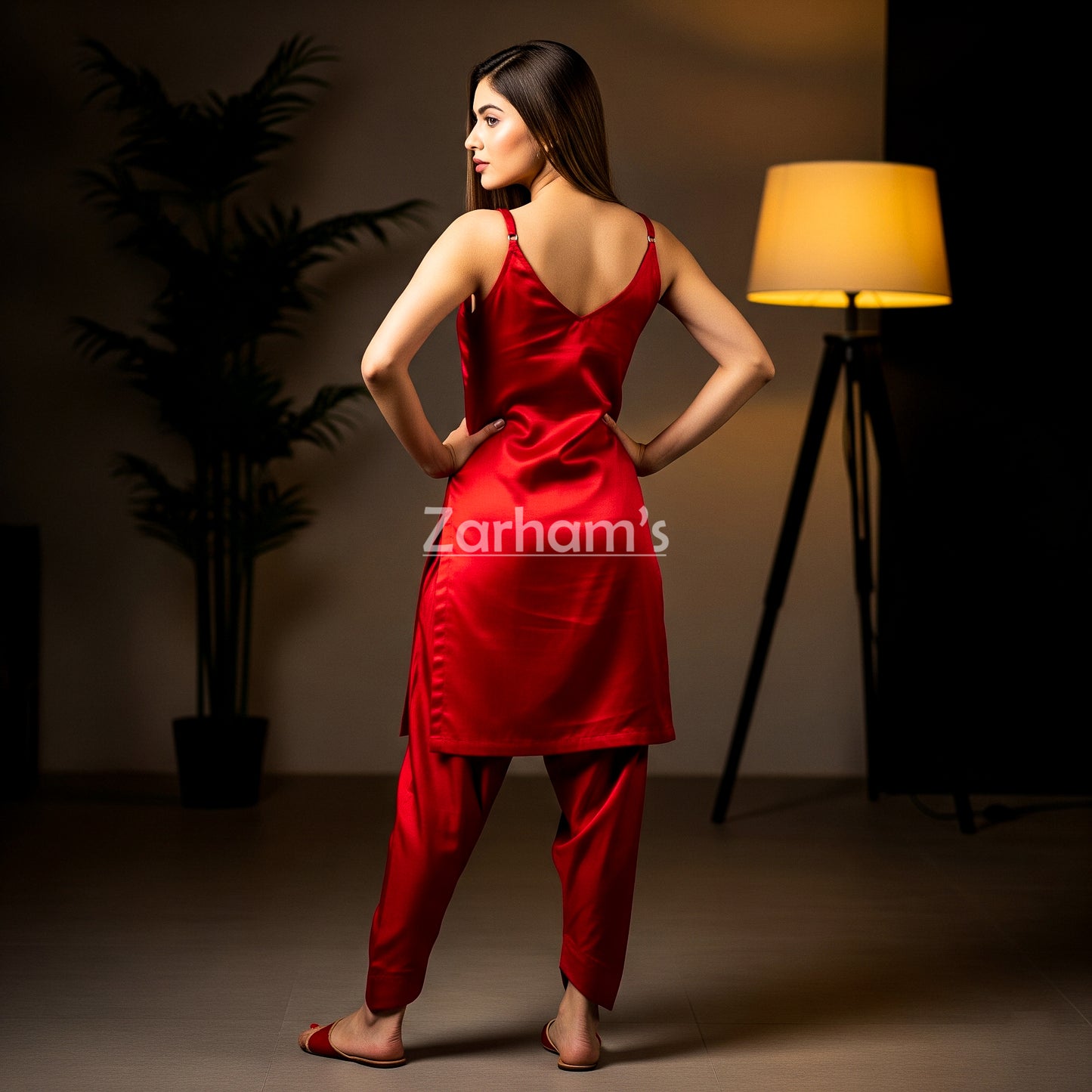 Handmade Red Silk Kamiz Shalwar Suit