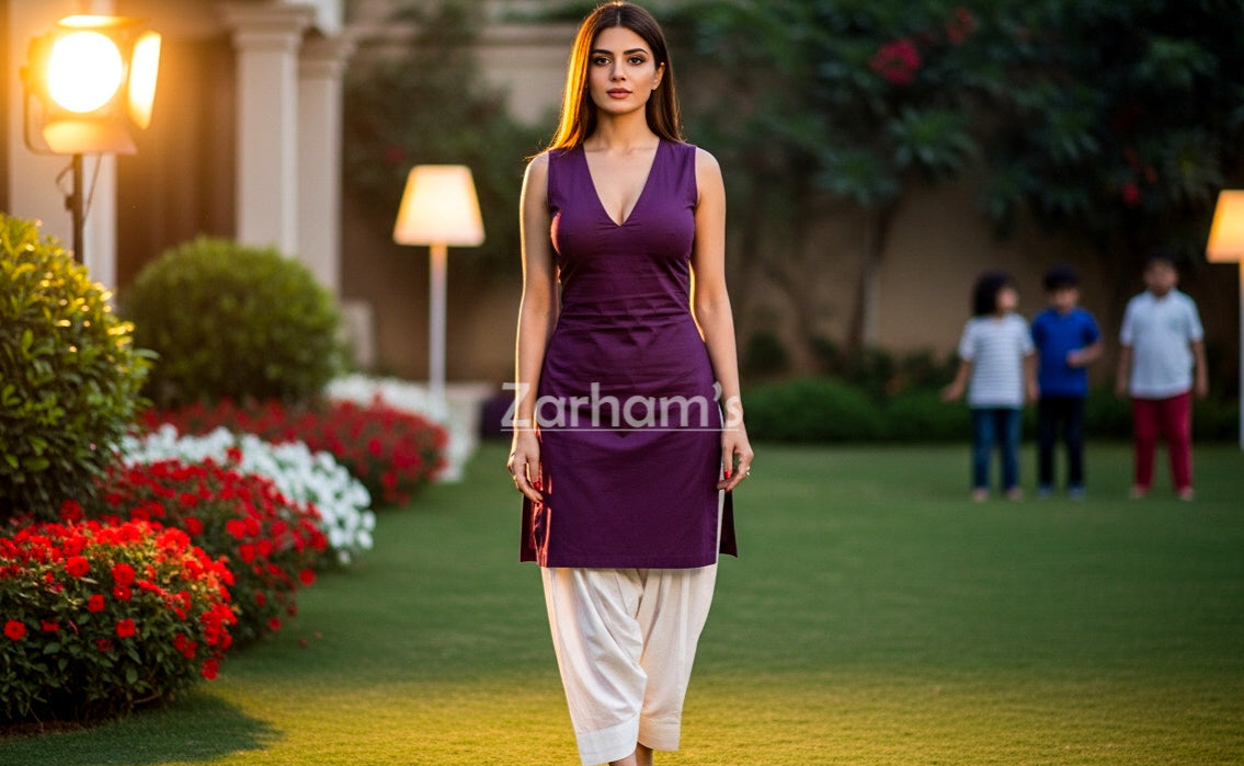 The Zarhams Artisan Sleeveless Lawn Suit in Purple