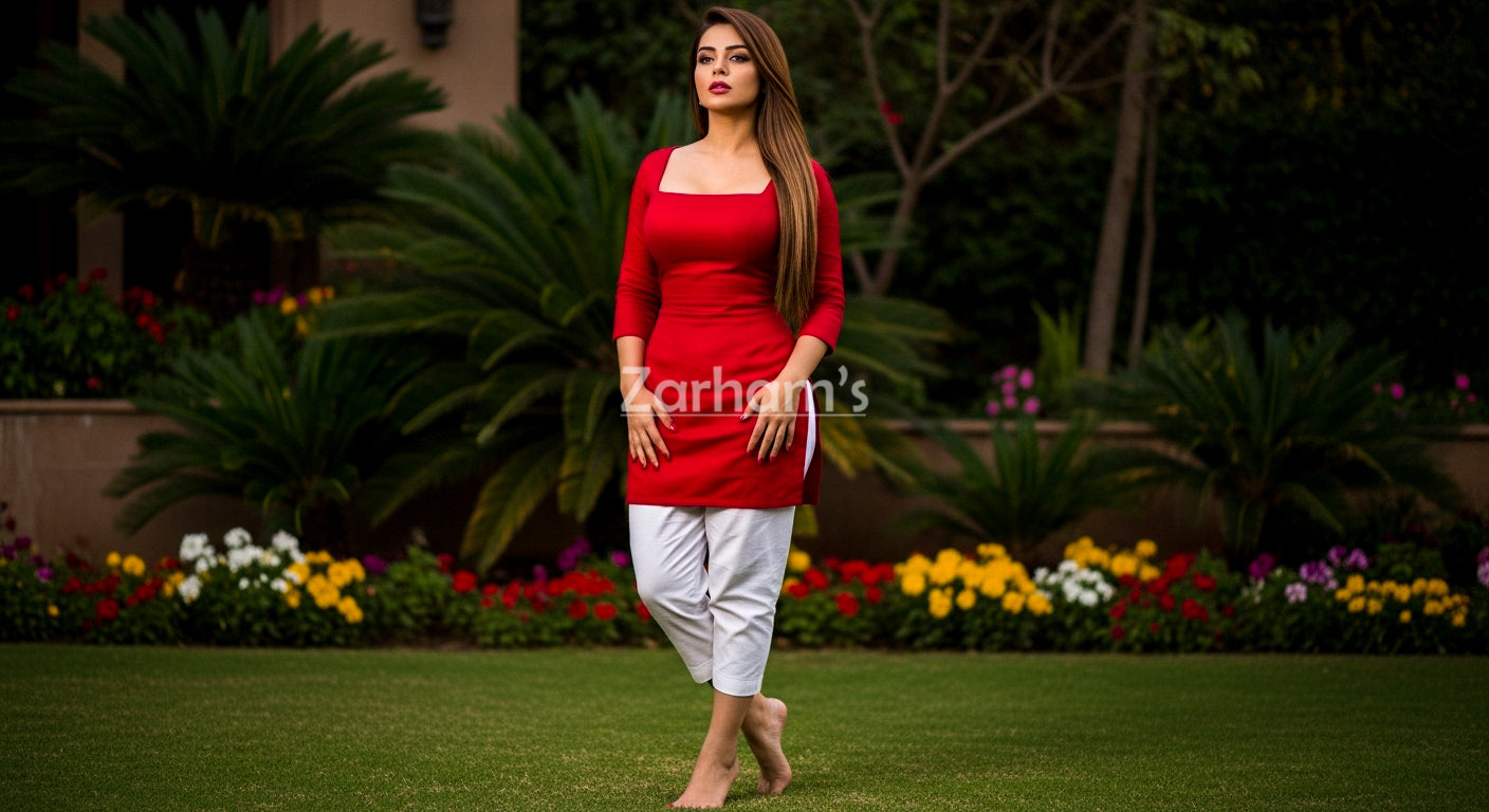 The Zarhams Artisan Sleeveless Lawn Suit in Red