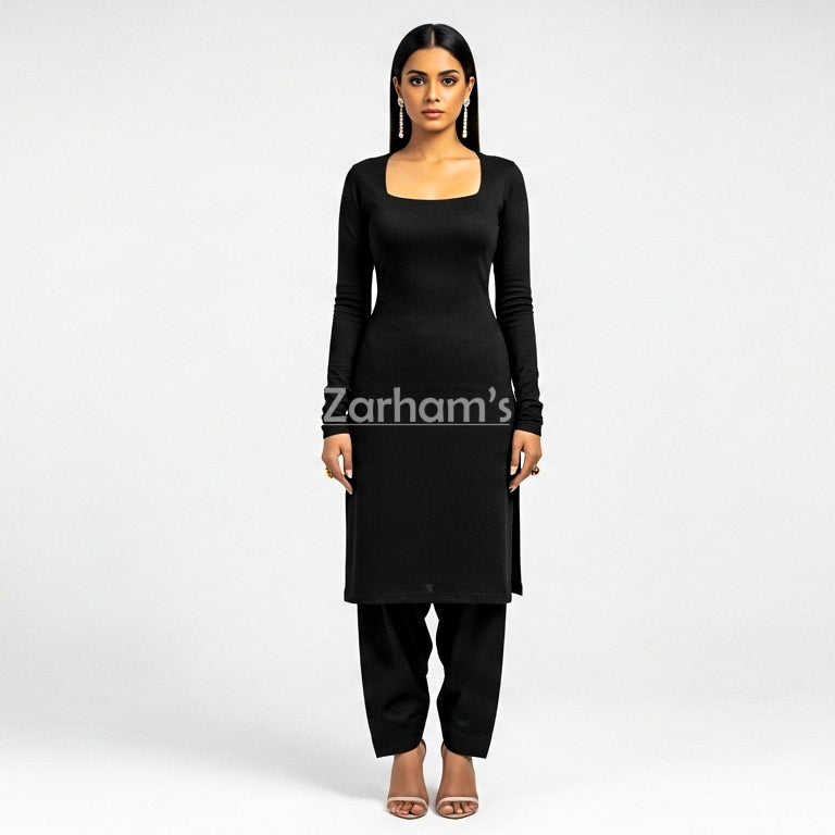 Handmade Cotton Black Sleeveless Kameez Shalwar Suit
