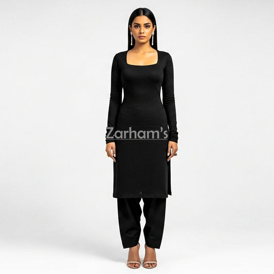 Handmade Cotton Black Sleeveless Kameez Shalwar Suit