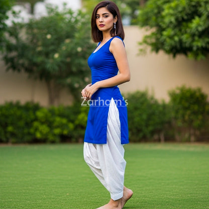 The Zarhams Artisan Sleeveless Lawn Suit in Dark Blue