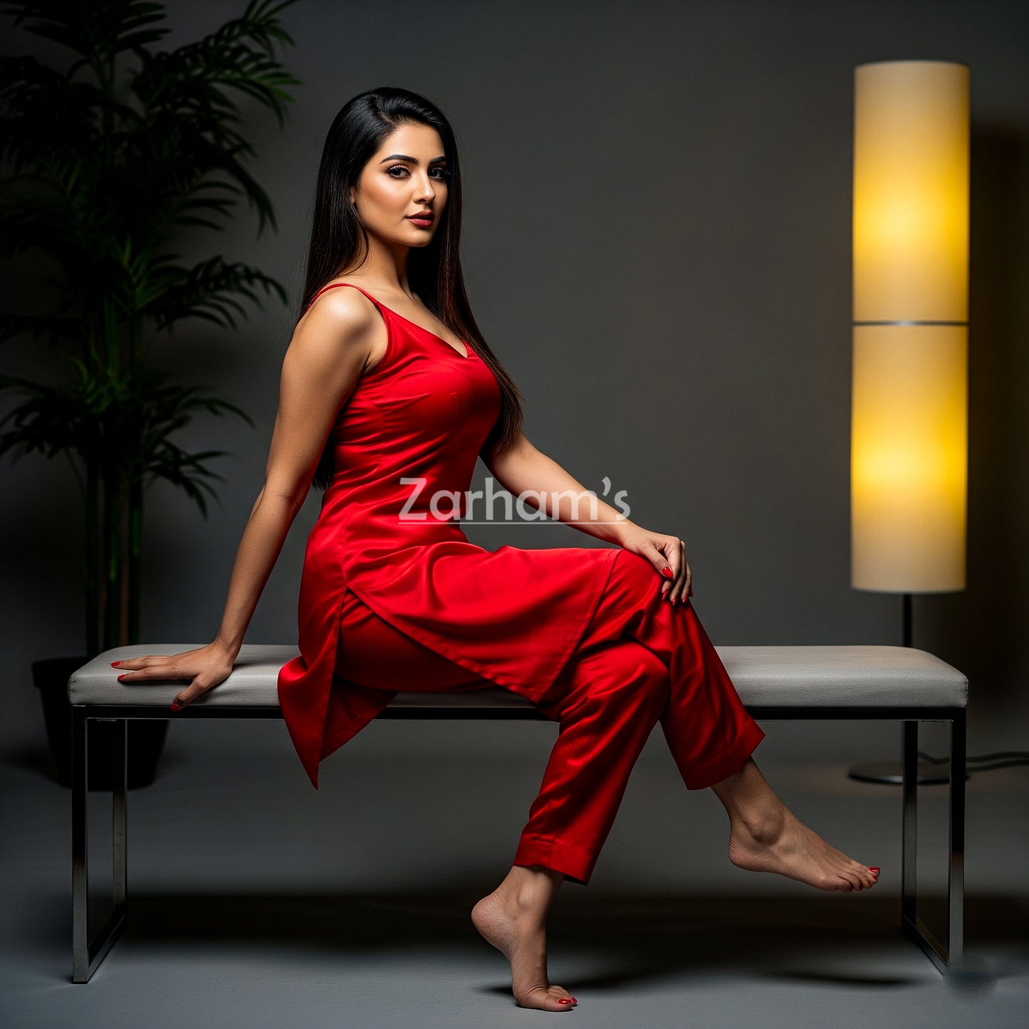 Handmade Red Silk Kamiz Shalwar Suit
