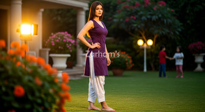 The Zarhams Artisan Sleeveless Lawn Suit in Purple