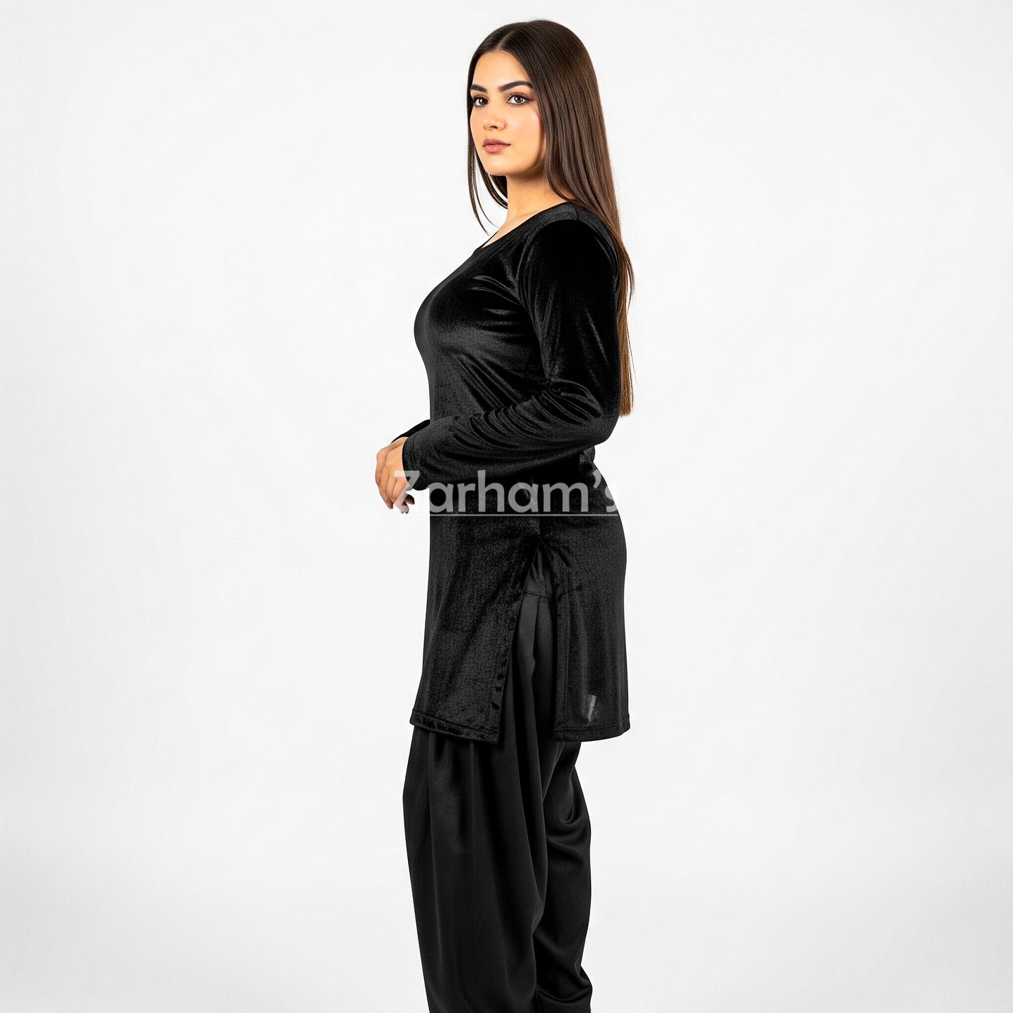 Handmade Velvet Black Kameez Shalwar Suit