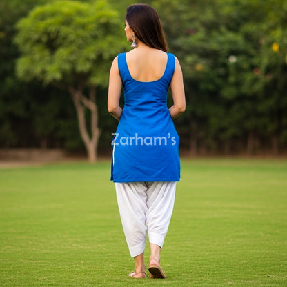 The Zarhams Artisan Sleeveless Lawn Suit in Dark Blue