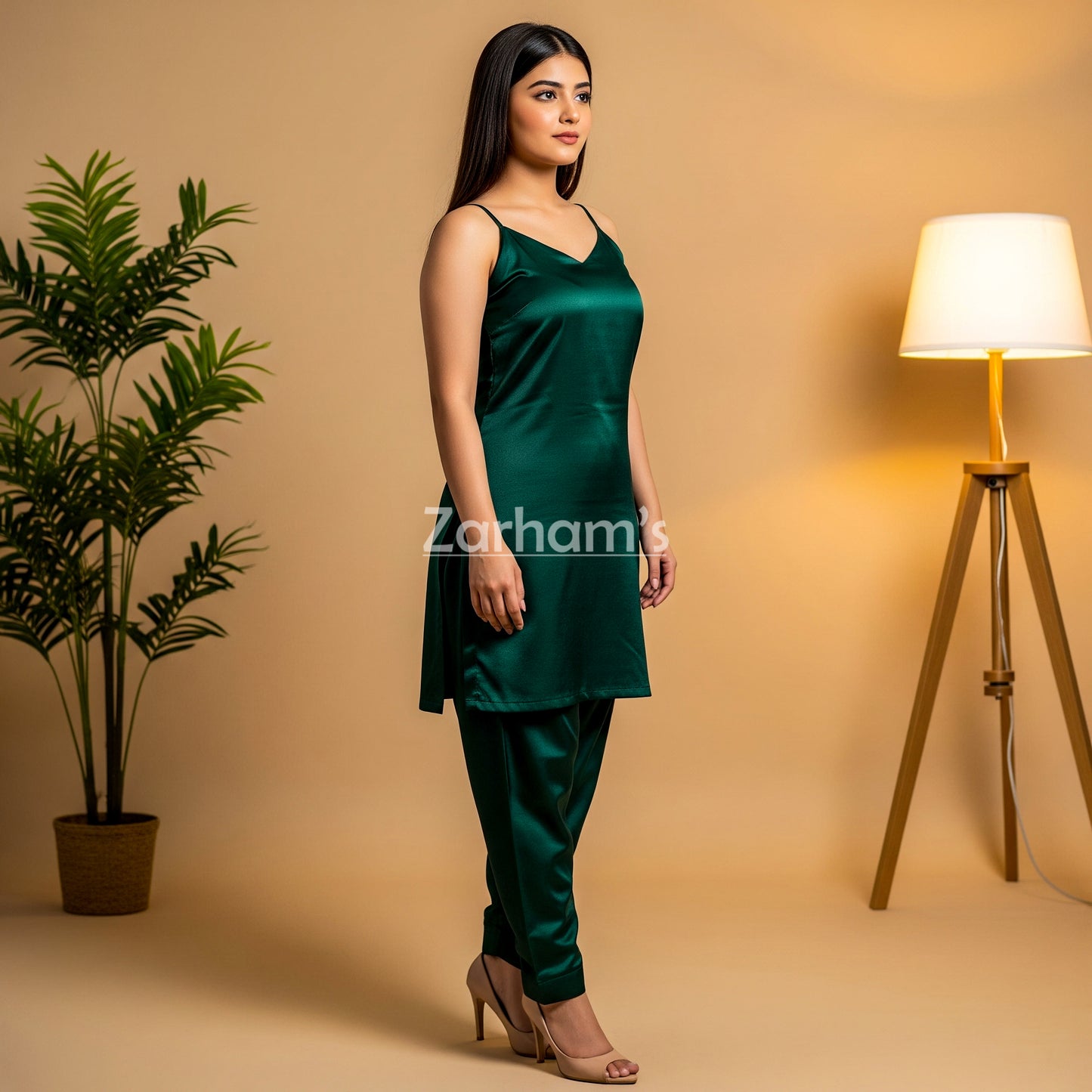 Handmade Dark Green Silk Kamiz Shalwar Suit