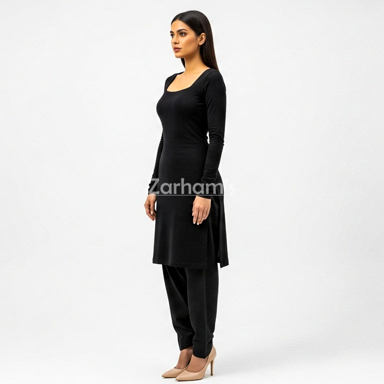 Handmade Cotton Black Sleeveless Kameez Shalwar Suit