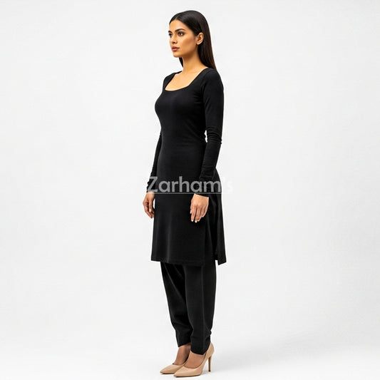 Handmade Cotton Black Sleeveless Kameez Shalwar Suit