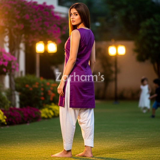 The Zarhams Artisan Sleeveless Lawn Suit in Purple