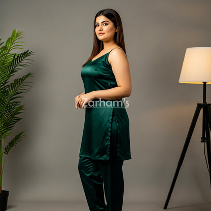 Handmade Dark Green Silk Kamiz Shalwar Suit
