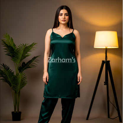 Handmade Dark Green Silk Kamiz Shalwar Suit