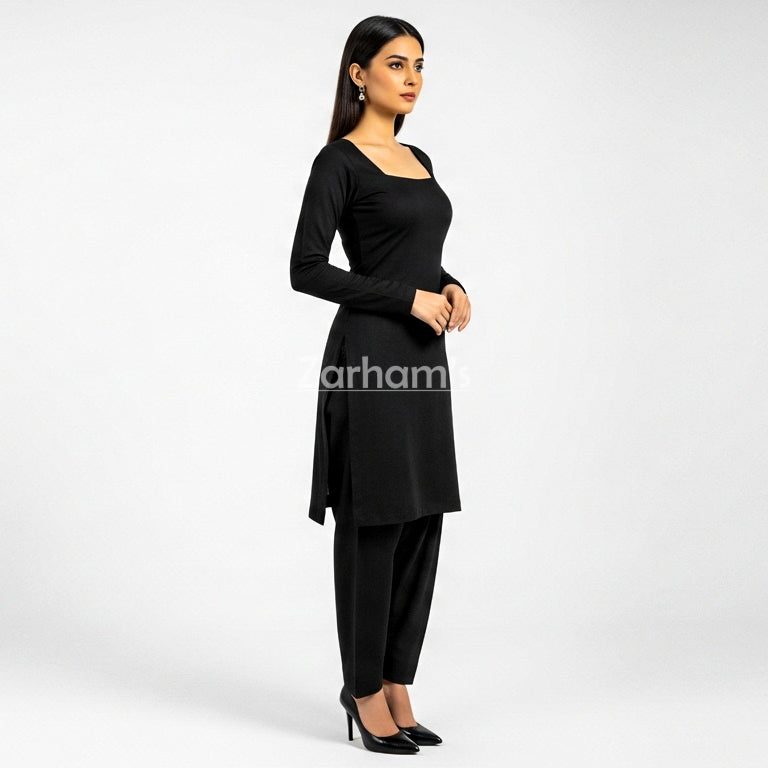 Handmade Cotton Black Sleeveless Kameez Shalwar Suit
