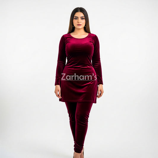 Handmade Velvet Maroon Sleeveless Kameez Shalwar Suit