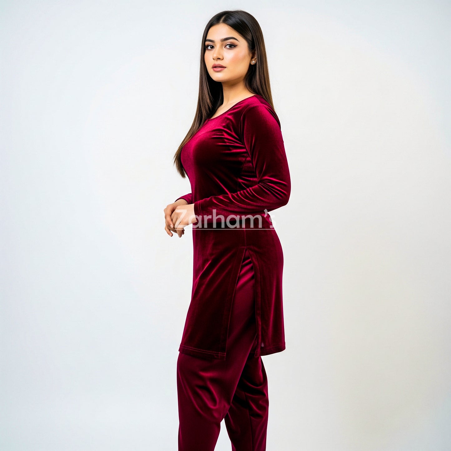 Handmade Velvet Maroon Sleeveless Kameez Shalwar Suit
