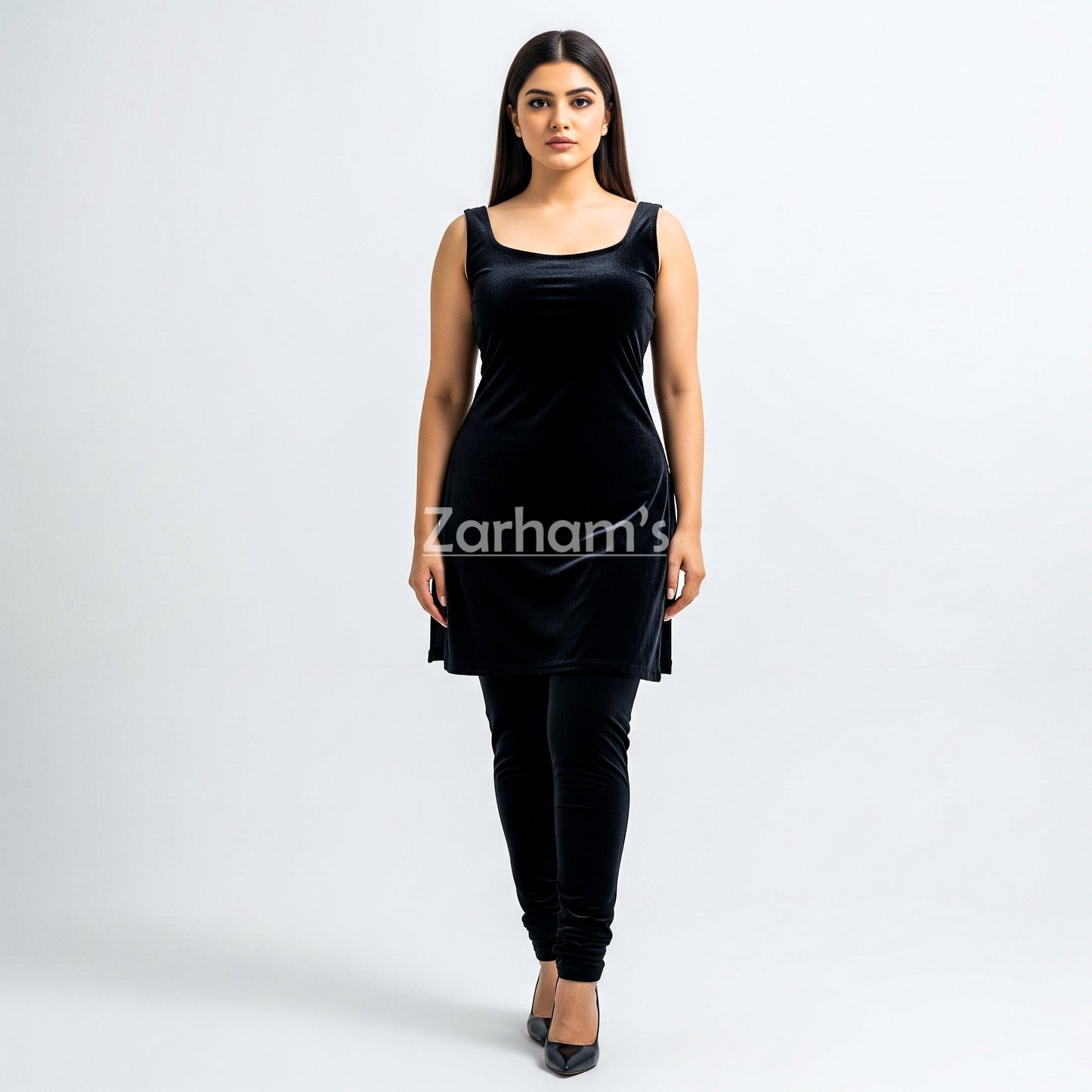 Handmade Velvet Black Sleeveless Kameez Shalwar Suit