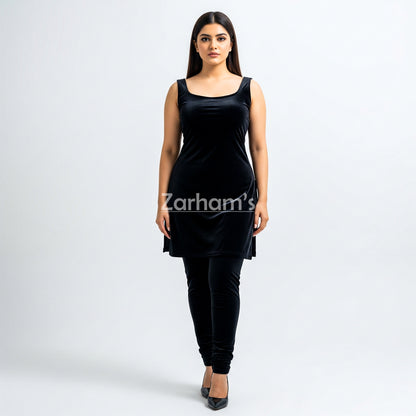 Handmade Velvet Black Sleeveless Kameez Shalwar Suit
