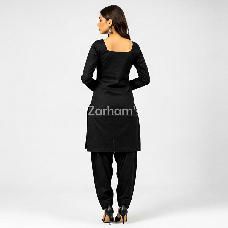 Handmade Cotton Black Sleeveless Kameez Shalwar Suit