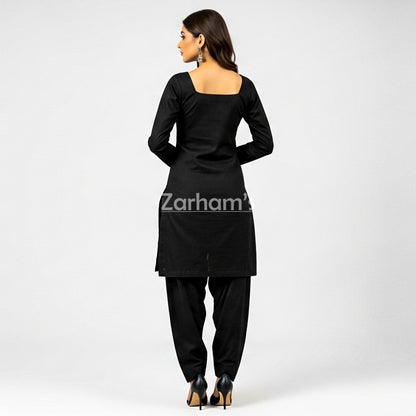 Handmade Cotton Black Sleeveless Kameez Shalwar Suit